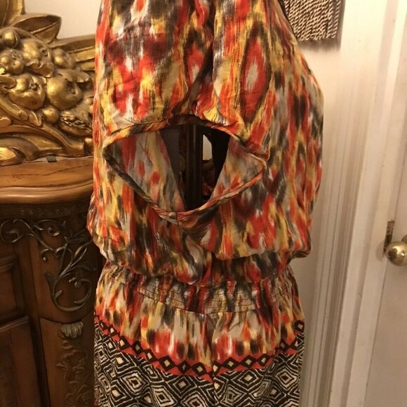 **Cato Blouse Plus Size 22/24W Orange Multicolor. Elastic Waist. Beaded Neck B8 - Picture 2 of 5